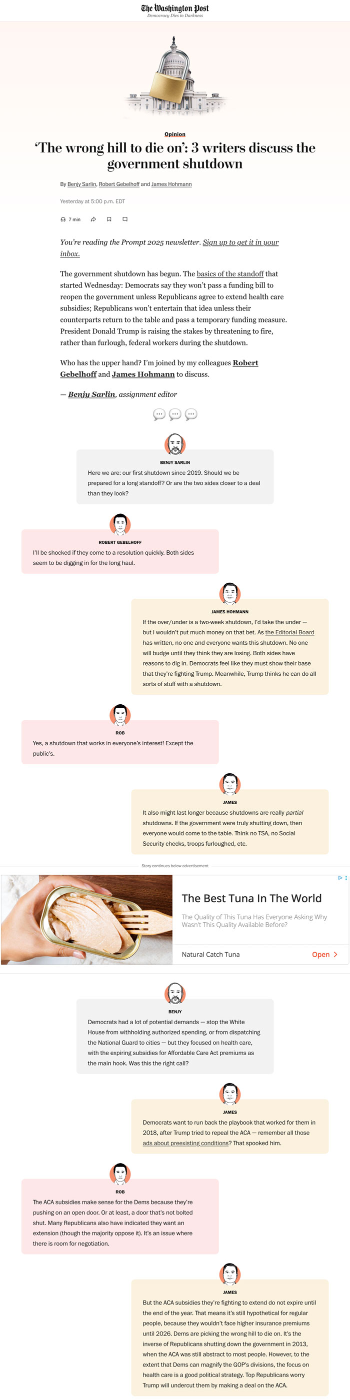 Long screenshot of an artivle with a photoillustration fo the Capitol and a padlock at the top and several speech bubbles