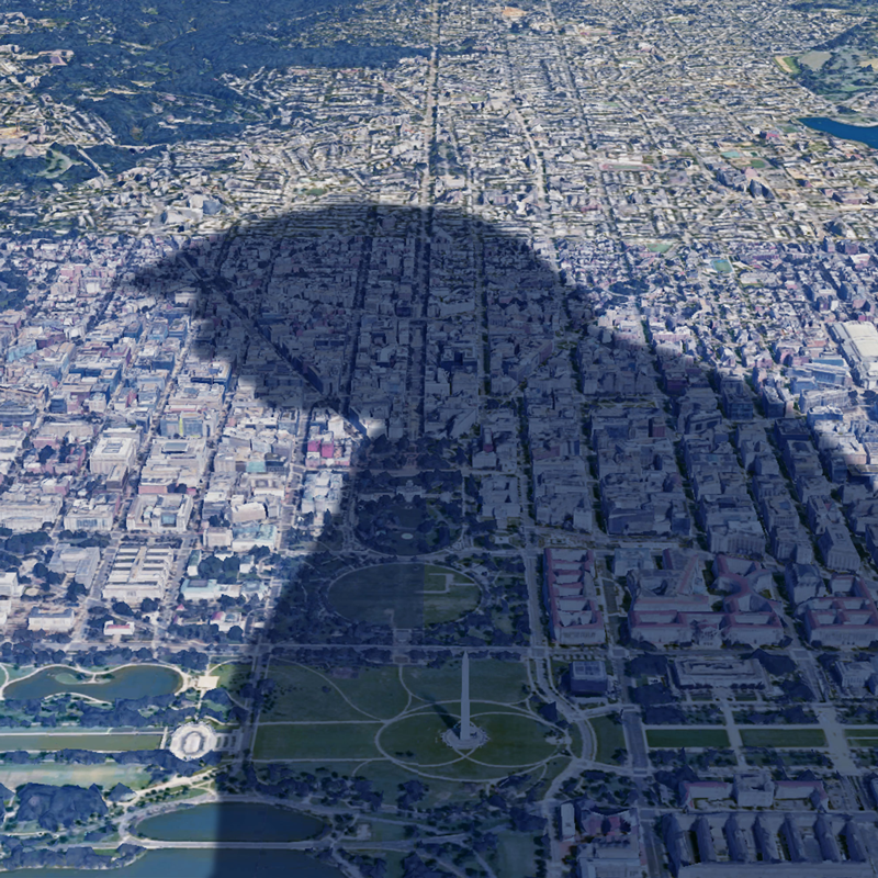 A shadow resembling Donald Trump over Washington DC